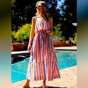 Diane Von Furstenberg Maxi Dress in Pink & Navy.